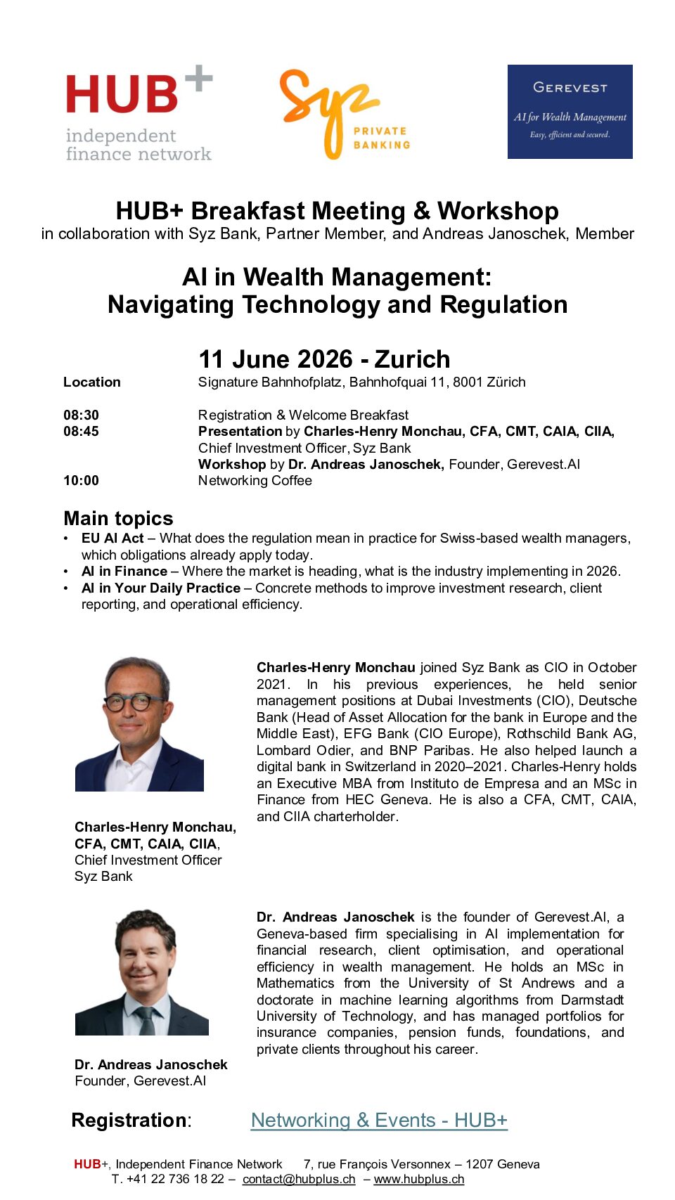 HUB+ Breakfast Meeting & Workshop - AI in Wealth Management: Navigating Technology and Regulation