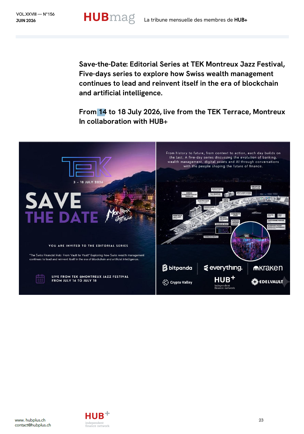 HUB+ at TEK Montreux Jazz Festival