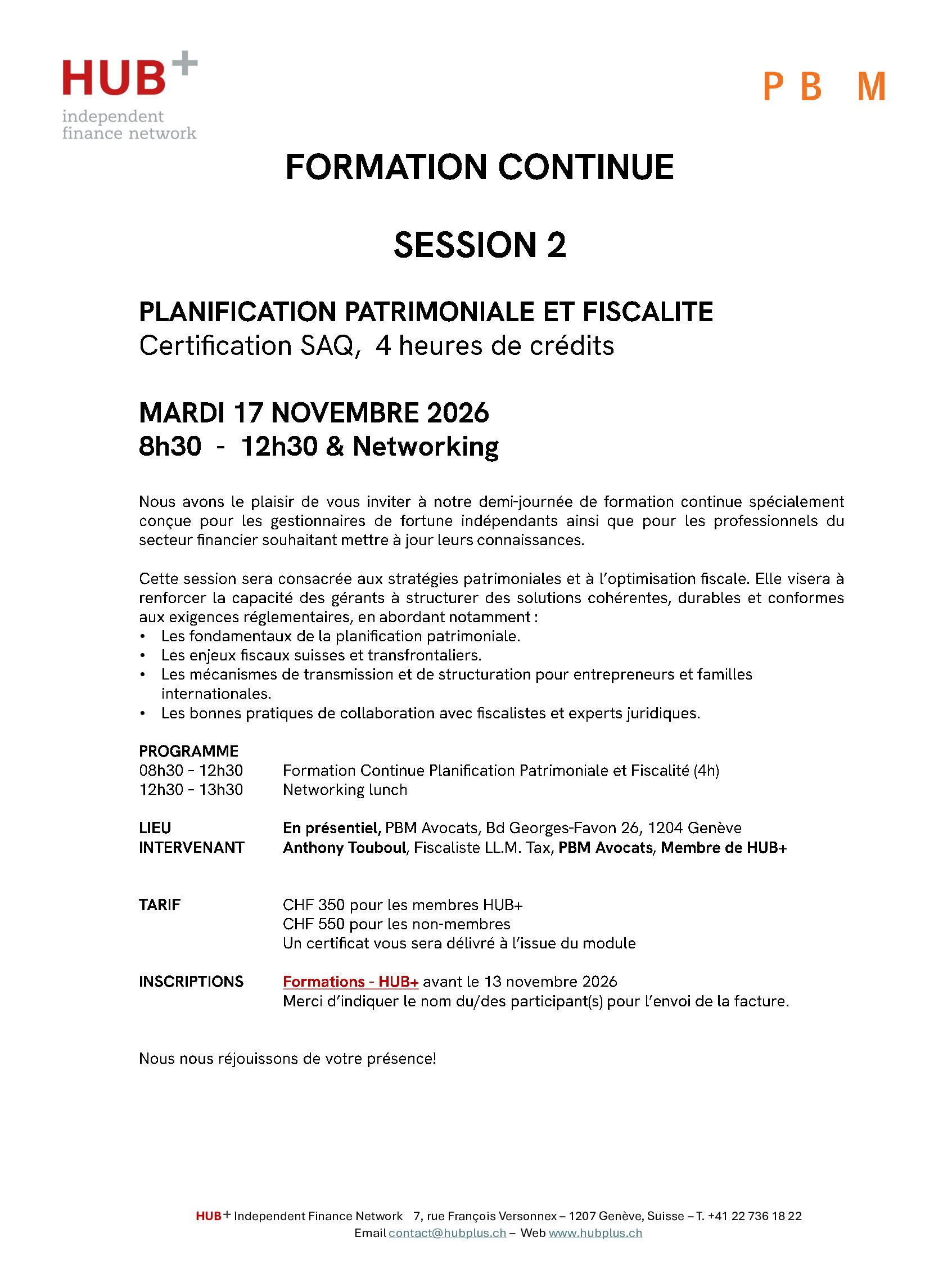 Formation Continue : Planification Patrimoniale et Fiscalité