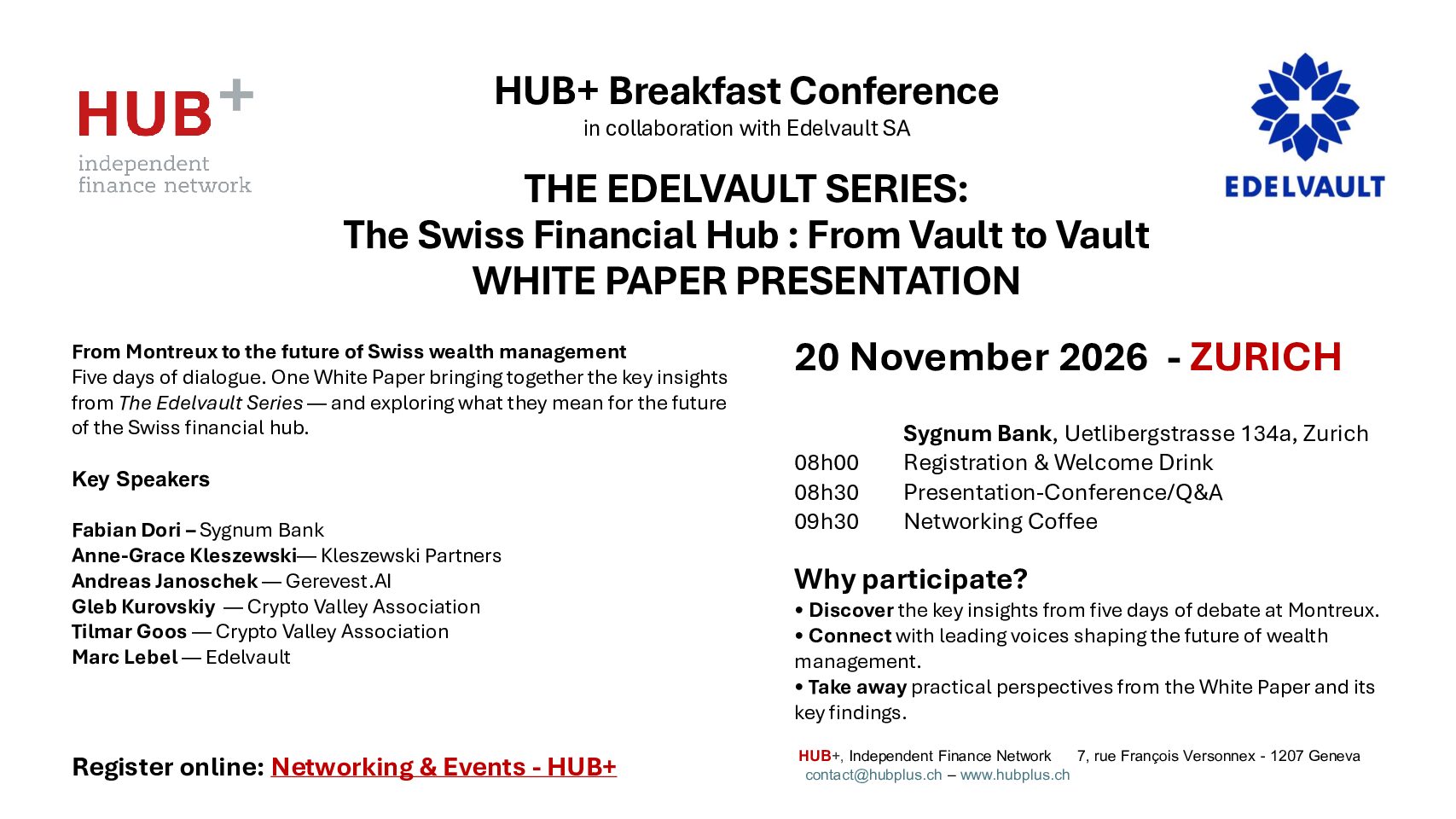 HUB+ Breakfast Conference White Paper Presentation – ZURICH